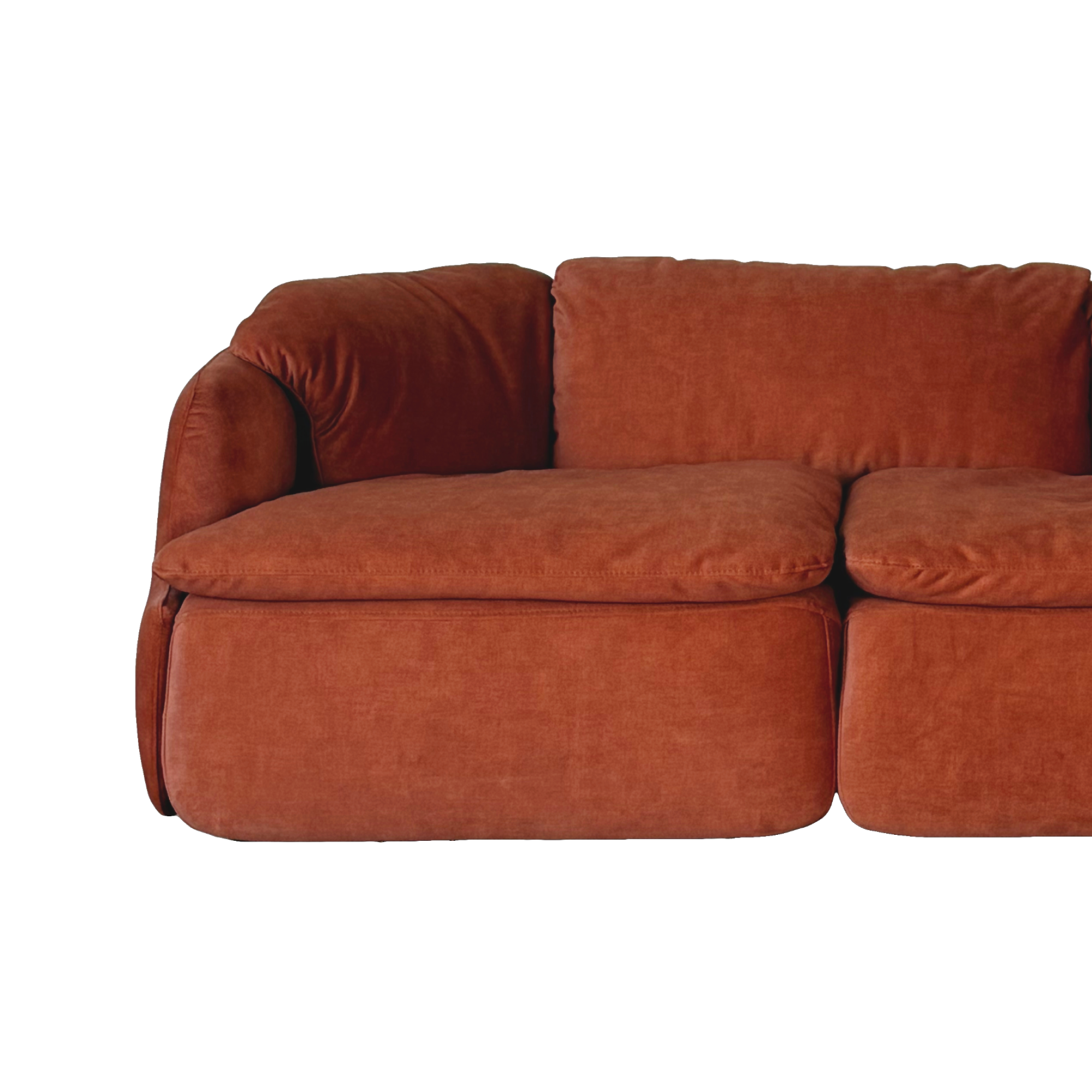 CONFIDENTIAL rusty red velvet sofa