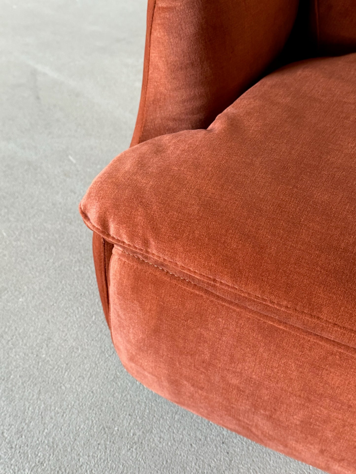 CONFIDENTIAL rusty red velvet sofa